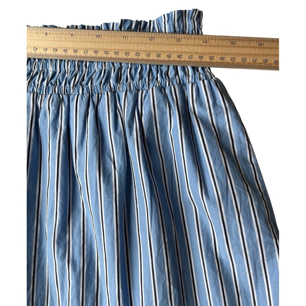 Quince Organic Cotton Poplin Tiered Maxi Skirt M Tribeca Stripe Blue - Picture 3 of 8
